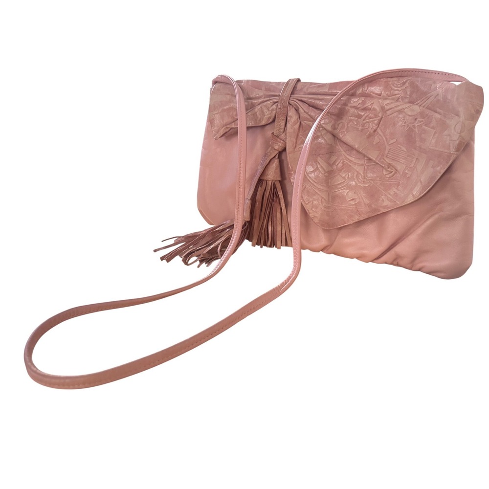 Vintage Leib 80's Pink Leather Bow Tassel Purse Nautical Balletcore Coquette
